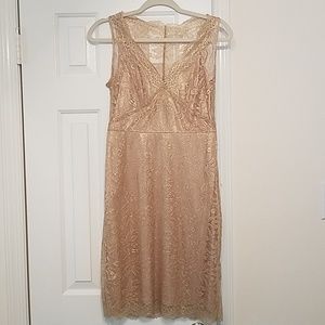 NWT BCBG MaxAzria gold metallic lace dress